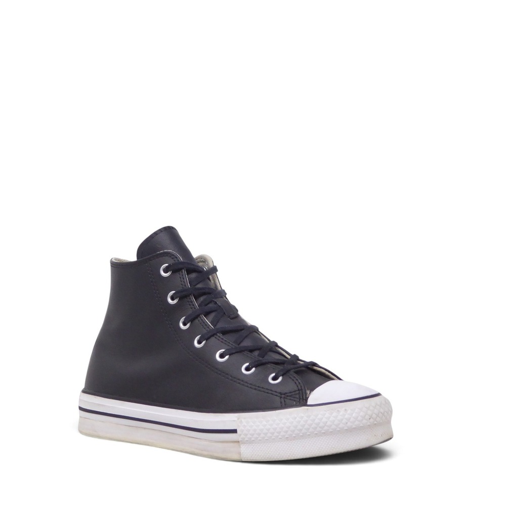 Converse Kids Chuck Taylor All Star High Top Lift Platform Black Leather Shoes 6